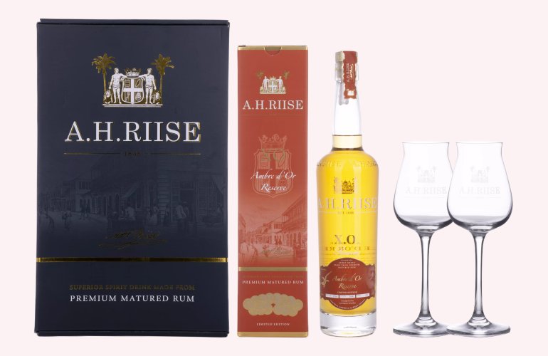 A.H. Riise X.O. Reserve Ambre d'Or Reserve 42% Vol. 0,7l in Geschenkbox mit 2 Gläsern