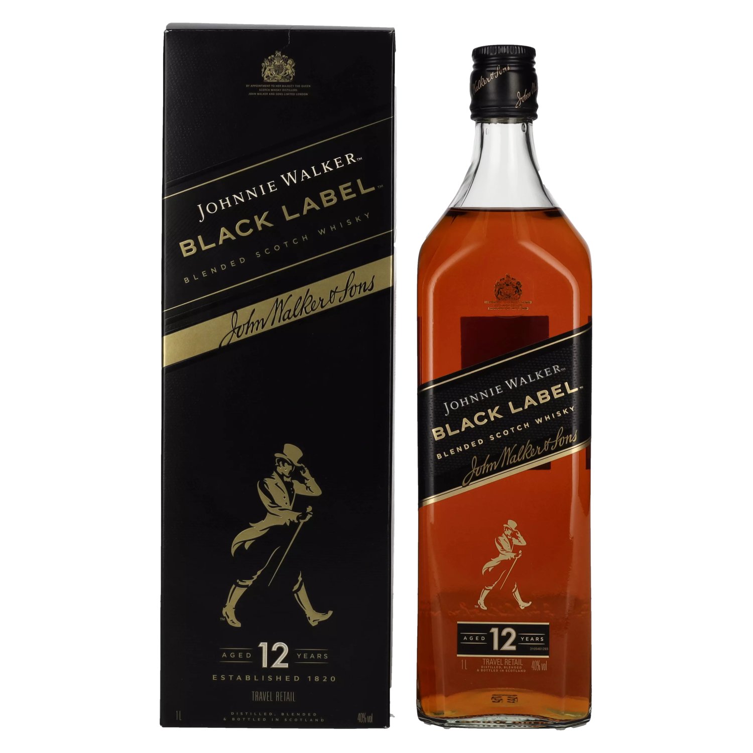 Johnnie Walker BLACK LABEL 12 Years Old Blended Scotch Whisky 40% Vol. 1l  in Giftbox
