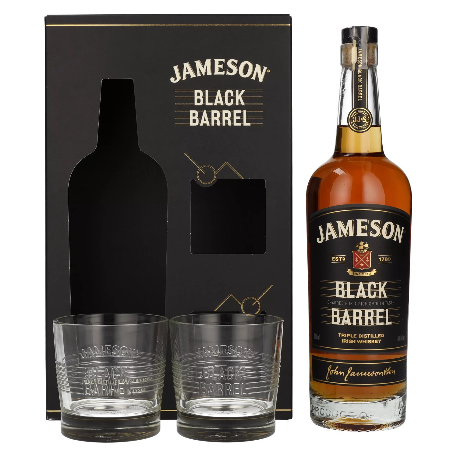 Jameson BLACK BARREL Triple Distilled Irish Whiskey 40 Vol. 0,7l in Giftbox with 2 glasses